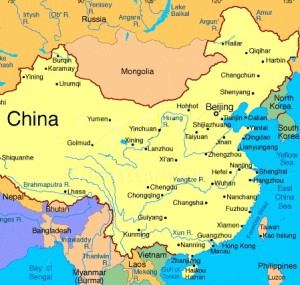 Map of China (Beijing is in the north-east of China)