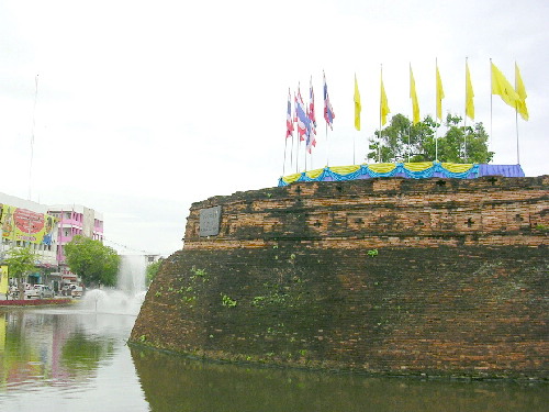 A moat and wall in the Chiang Mai old city