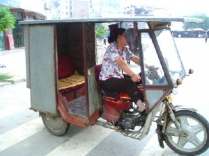 A motorised tricycle used as a taxi in Hezhou City
