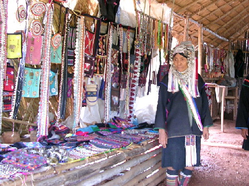An Akha lady selling handmade articles