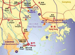 Location of Hong Kong (60 km north-east of Macau