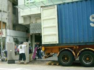 Loading secondhand refrigerators for export