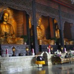 Three golden statues of Buddha in the Main Shrine