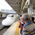Arrival of a bullet train at Toyahashi Station