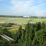 An airplane is landing at Narita Airport