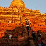 Tourists climbing up Shwesandaw Pagoda to watch sunset