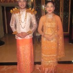 A young Myanmar couple wearing ancient traditional costumes