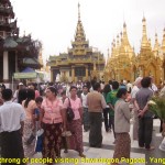 A throng of people visiting Shwedagon Pagoda, Yangon