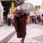 A devoted Buddhist monk walking round Shwedagon Pagoda