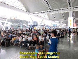 Passengers waiting for trains at Guangzhou South Station