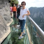 Writer's wife, Geik Peng, feeling relaxed on the glass-walkway