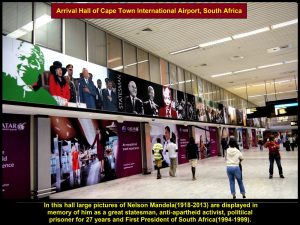 Pictures of Nelson Mandela in airport arrival hall