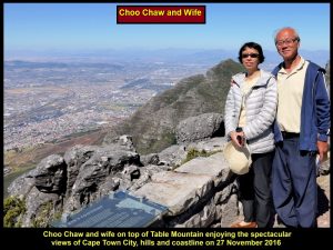 Choo Chaw & wife on top of Table Mountain enjoying the spectacular views of Cape Town