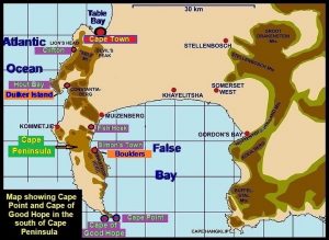 Map showing Cape Point and Cape of Good Hope