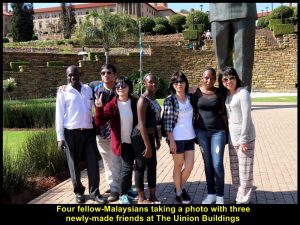 Four fellow-Malaysians make new friends at Union Buildings, Pretoria, South Africa