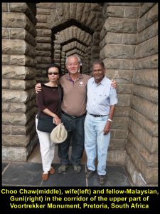 Choo Chaw, wife and Guni(a fellow-Malaysian) in the corridor of the top of Voortrekker Monument on 1 Dec 2016