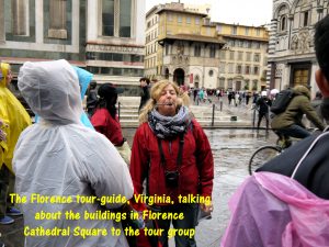 Virginia, Florence tour-guide talking to tour group