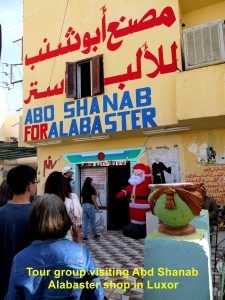 Tour group visiting Abd Shanab Alabaster Shop in Luxor