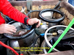 Three cylinders of gas for heating hot air-balloon