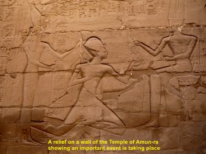 A relief on a wall of the Temple of Amun-Ra in the Karmak Temple Complex, Luxor