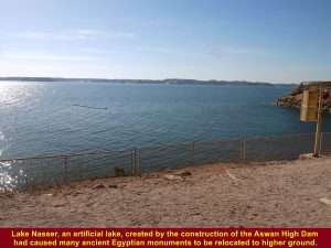 Lake Nasser, an artificial lake, created by the construction of the Aswan High Dam
