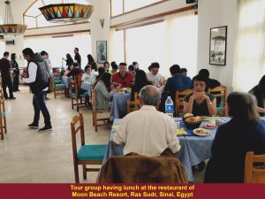 Tour group having lunch at Moon Beach Restaurant in Ras Sudr, Sinai Peninsula