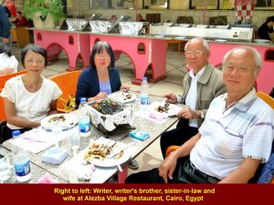 Lim family enjoying Egyptian buffet lunch at Alezba Village Restaurant, Cairo 