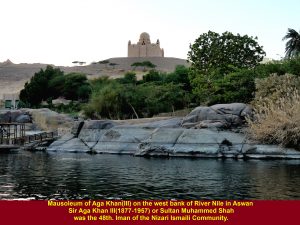 Mausoleum of Aga Khan as seen from a motor-boat on River Nile