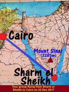 Map showing tour group's flight from Sharm el Sheik to Cairo on 22 Dec 2017