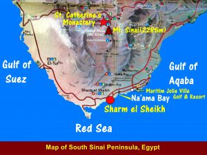 Map showing the southern part of Sinai Peninsula, Egypt