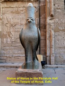 Statue of Horus on the right of the entrance to the Temple of Horus