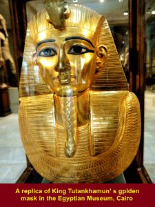 A replica of King Tutankhamun's golden mask in the Egyptian Museum, Cairo