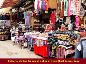 Colourful clothes for sale at Khan el Khalil Bazaar, Cairo
